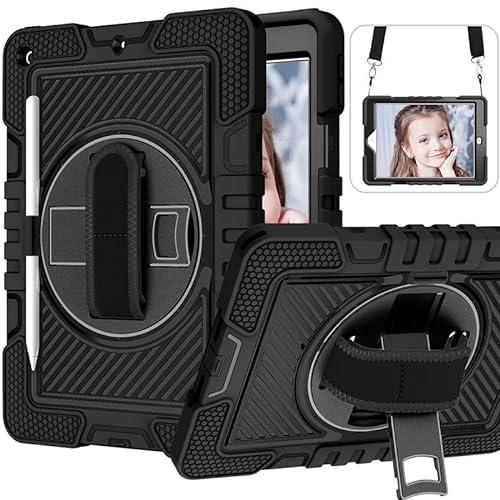 Commute Schutzhülle für Samsung Tab A7 T500/505 (2020), stoßfeste Schutzhülle mit Displayschutzfolie, 360° drehbarer Handschlaufe und Standfunktion, Schwarz von YEOU