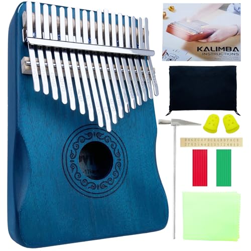 YEPVIE Kalimba Daumenklavier - Professionelles Instrument Mit Lernpaket, 17 Schlüssel, Mahagoni Thumb Piano für Kinder, Erwachsene (Blua) von YEPVIE