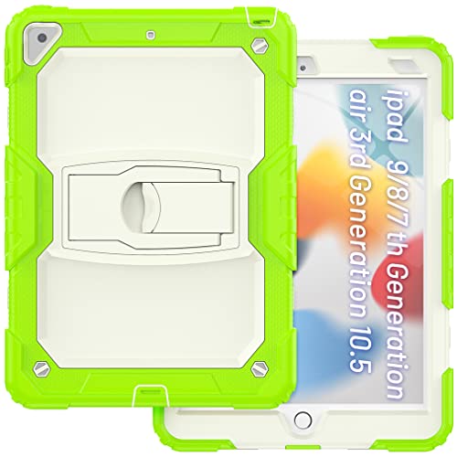 Hülle für iPad Air 3 2019 / iPad Pro 10.5 2017 mit Halteständer, Robuste stoßfeste Schutzhülle mit 3-lagigem Strukturdesign, Beige+Grün von YEQIU