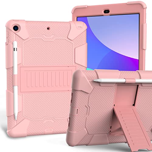 Schutzhülle für iPad 10,2 Zoll 9./8./7. Generation 2021/2020/2019 mit DREI-in-Eins-Design, stoßfest, robuste Hülle mit Stifthalter und Ständer, Roségold + Roségold von YEQIU