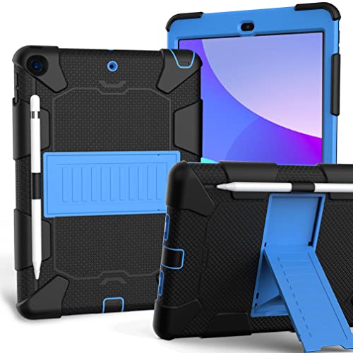 Schutzhülle für iPad 10,2 Zoll 9./8./7. Generation 2021/2020/2019 mit DREI-in-Eins-Design, stoßfest, robuste Hülle mit Stifthalter und Ständer, Schwarz + Blau von YEQIU
