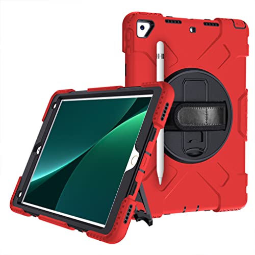 Schutzhülle für iPad Air3 2019/iPad Pro 10,5 2017 mit klappbarem Ständer, 3-in-1, stoßfeste Hülle mit Stifthalter und Handschlaufe, Rot von YEQIU