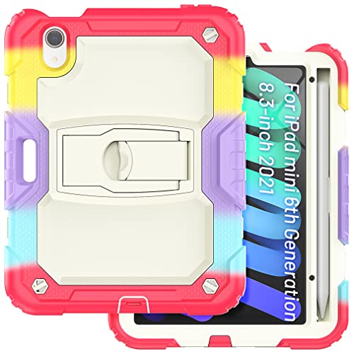 Schutzhülle geeignet für iPad Mini 6. Generation 8,3 Zoll 2021 mit unsichtbarem klappbarem Ständer, robuste, stoßfeste Schutzhülle mit Stifthalter, Camouflage-Rot von YEQIU