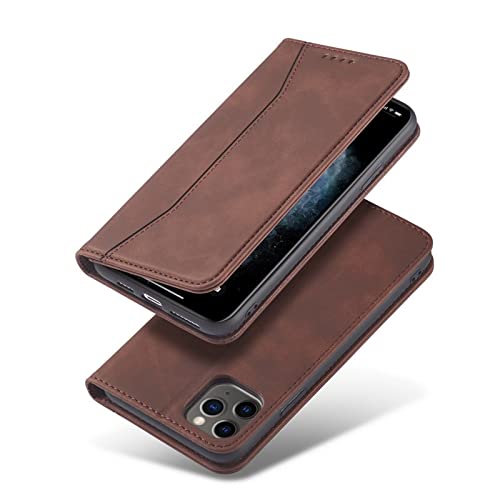 YEQIU Handyhülle für iPhone 12, Leder, PU-Leder, Brieftaschen-Hülle, Magnetverschluss, Klapphülle, kompatibel mit iPhone 13/12 Pro Max 5G Cover (Braun) von YEQIU