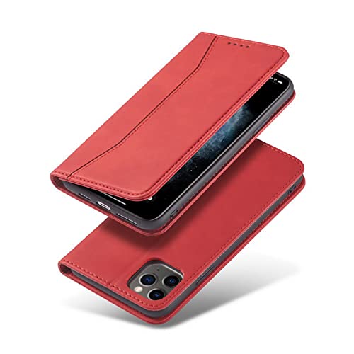 YEQIU Handyhülle für iPhone 12, Leder, PU-Leder, Brieftaschen-Hülle, Magnetverschluss, Klapphülle, kompatibel mit iPhone 13/12 Pro Max 5G Cover (rot) von YEQIU