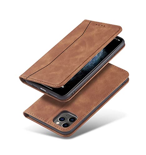 YEQIU Handyhülle für iPhone 13-6,1 Zoll Leder PU Wallet Case, Magnetverschluss Flip Case kompatibel mit iPhone 13/12 Pro Max 5G Cover (Khaki) von YEQIU