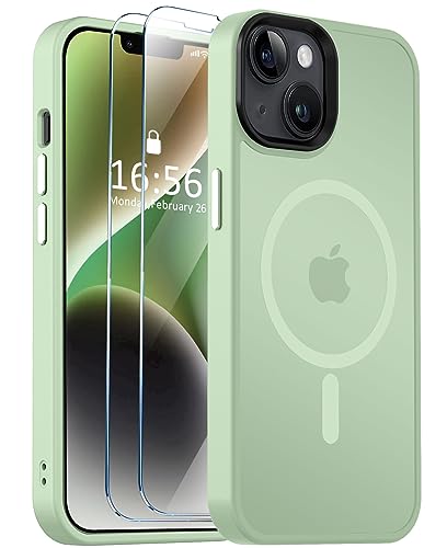 YEQOO Stark magnetisch f?r iPhone 14 H?lle f?r iPhone 13 H?lle [kompatibel mit MagSafe] [10FT Military Grade Drop Protection] Protective Matte Case for iPhone 13 & iPhone 14 15,5 cm - Matt Hellgr?n von YEQOO