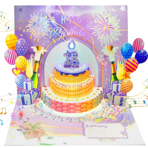 YESLUSY Happy Birthday Pop-up-Geburtstagskarte mit Musik, Lichtern und Zahlenalterskarte, 3D-Feuerwerk-Grußkarte, Geburtstagsgeschenk für Kinder, Frauen, Männer(Lila) von YESLUSY
