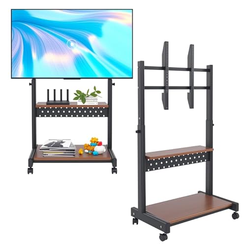 Mobiler TV Ständer Bodenständer Rollwagen Standfuss Höhenverstellbar Beweglich Professioneller Fernseher Wagen Für 109-218cm TVs bis 100kg Fernsehständer Für Wohnzimmer Schlafzimmer (Holzfarbe) von YESTAIM