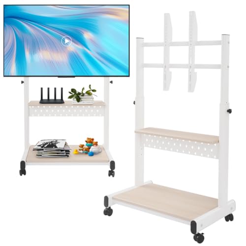 Mobiler TV Ständer Bodenständer Rollwagen Standfuss Höhenverstellbar Beweglich Professioneller Fernseher Wagen Für 109-218cm TVs bis 100kg Fernsehständer Für Wohnzimmer Schlafzimmer (Weiß) von YESTAIM