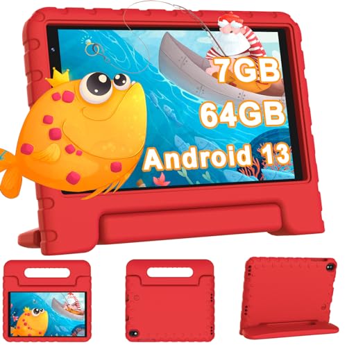YESTEL Kinder Tablet mit Wi-Fi 6, Android 13, 7GB RAM 64GB ROM (Erweiterung 1TB), Bluetooth 5.0, Bildung Tablet 8 Zoll 1280 * 800 IPS, 3600mAh Akku, Doppelkamera, GPS, mit Kindersicherer Hülle, Rosa von YESTEL