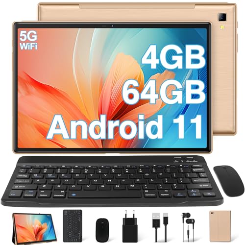 YESTEL Tablet 10 Zoll mit Schnelles 5G WLAN, Octa-Core Android 11 HD Tablet mit 4GB RAM 64GB ROM (Erweiterbar bis 1 TB), 5MP+8MP Kamera, Bluetooth, Tablet mit Tastatur und Maus, Gold von YESTEL