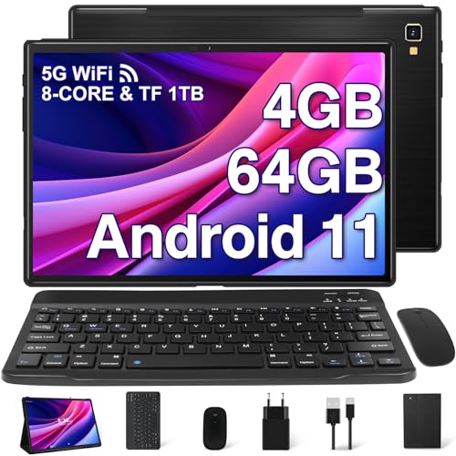 YESTEL Tablet 10 Zoll mit Schnelles 5G WLAN, Octa-Core Android 11 HD Tablet mit 4GB RAM 64GB ROM (Erweiterbar bis 1 TB), 5MP+8MP Kamera, Bluetooth, Tablet mit Tastatur und Maus, Schwarz von YESTEL