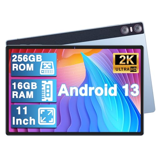 YESTEL Tablet 11 Zoll Android 13 mit 16 GB RAM + 256 GB ROM (1TB TF), 2K 2000 x 1200 IPS, 5G WLAN, Octa-Core, 4 Lautsprecher, 3 Kameras, GPS, 8600mAh,18W Schnellladung, mit Hülle, Blau von YESTEL