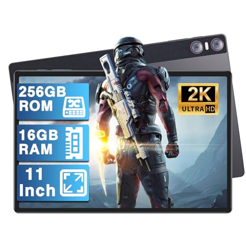 YESTEL Tablet 11 Zoll Android 13 mit 16 GB RAM + 256 GB ROM (1TB TF), 2K 2000 x 1200 IPS, Octa-Core, 4 Lautsprecher, 3 Kameras, GPS, 5G WLAN, 18W Schnellladung, 8600mAh, mit Hülle, Grau von YESTEL
