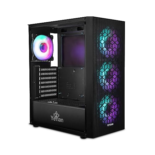 YEYIAN ARGB PC-Gehäuse für Gamer Dragoon | ATX Micro ATX Mini ITX Platten | Netzfront | Seitenwand aus Transparentem Hartglas | 4 Lüfter 3 Vorne 1 Hinten 120 mm 1600 RPM/min von YEYIAN