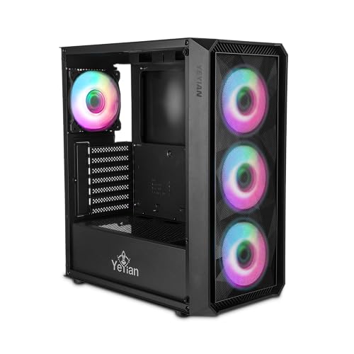 YEYIAN ARGB PC-Gehäuse für Gamer Lancer | ATX Micro ATX Mini ITX Platten | Netzfront | Seitenwand aus Transparentem Hartglas | 4 Lüfter 3 Vorne 1 Hinten 120 mm 1600 RPM/min von YEYIAN