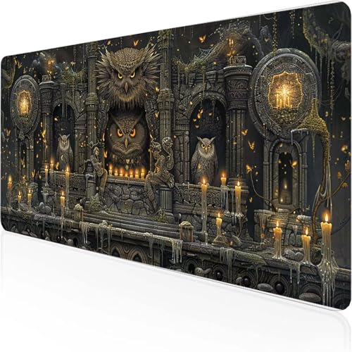 Eule Mauspad 600x300 mm, Gaming Mauspad Blau und Weiß Desk Mat with Stitched Edges Wassxerdicht Non-Slip Rubber Base Desk Mat für Büro Gaming Verbessert Präzision und Geschwindigkeit, Geschenke 3-Q von YEYUMEOZ