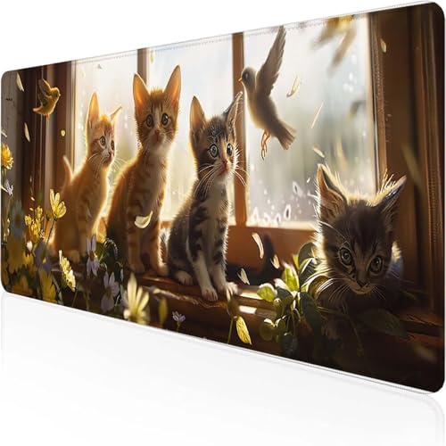 Katze Mauspad 800x300 mm, Gaming Mauspad orange Farbe Desk Mat with Stitched Edges Wassxerdicht Non-Slip Rubber Base Desk Mat für Büro Gaming Verbessert Präzision und Geschwindigkeit, Geschenke E-R Katze Mauspad 800x300 mm, Gaming Mauspad orange Farbe Desk Mat with Stitched Edges Wassxerdicht Non-Slip Rubber Base Desk Mat für Büro Gaming Verbessert Präzision und Geschwindigkeit, Geschenke E-R von YEYUMEOZ
