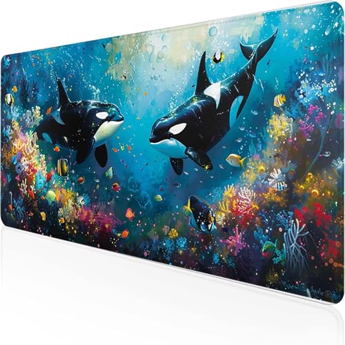 Killerwal Mauspad 800x300mm, Gaming Mauspad Blau Desk Mat With Stitched Edges Wassxerdicht Non-Slip Rubber Base Desk Mat für Büro Gaming Zubehör Verbessert Präzision und Geschwindigkeit, Geschenke B-4 Killerwal Mauspad 800x300mm, Gaming Mauspad Blau Desk Mat With Stitched Edges Wassxerdicht Non-Slip Rubber Base Desk Mat für Büro Gaming Zubehör Verbessert Präzision und Geschwindigkeit, Geschenke B-4 von YEYUMEOZ
