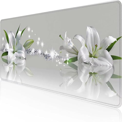 Lilie Mauspad 800 x 300 x 3 mm, Gaming Mauspad Weiß Desk Mat with Stitched Edges Wassxerdicht Non-Slip Rubber Base Desk Mat für Büro Gaming Verbessert Präzision und Geschwindigkeit, Geschenke 8-F Lilie Mauspad 800 x 300 x 3 mm, Gaming Mauspad Weiß Desk Mat with Stitched Edges Wassxerdicht Non-Slip Rubber Base Desk Mat für Büro Gaming Verbessert Präzision und Geschwindigkeit, Geschenke 8-F von YEYUMEOZ