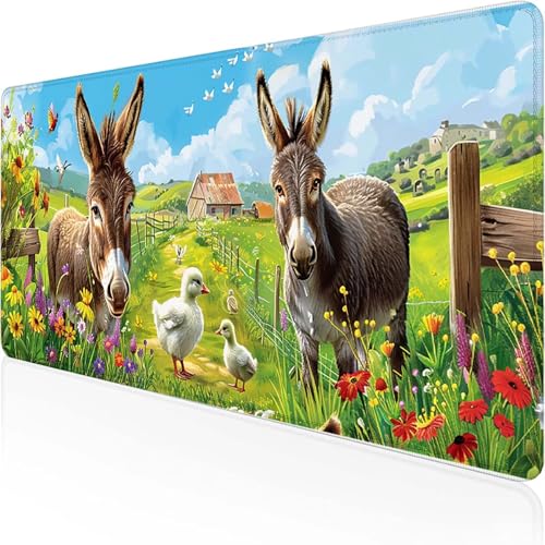 Mauspad Esel Schreibtischunterlage 700x300x3 mm Blau Gaming Mauspad mit Vernähte Kanten Wasserdicht Anti Rutsch Gumm iboden für Bürozubehör Laptop Verbessert Präzision, Geschenke für Männer 4-A von YEYUMEOZ