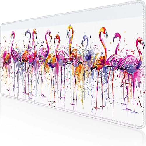 Mauspad Flamingo Schreibtischunterlage 700 x 300 x 3 mm Rosa Gaming Mauspad mit Vernähte Kanten Wasserdicht Anti Rutsch Gumm iboden für Bürozubehör Laptop Verbessert Präzision, Geschenke I-0 von YEYUMEOZ