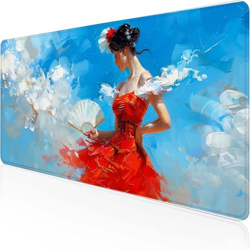 Mauspad Kriegerin Schreibtischunterlage 700 x 300 x 3 mm Rot Gaming Mauspad mit Vernähte Kanten Wasserdicht Anti Rutsch Gumm iboden für Bürozubehör Laptop Verbessert Präzision, Geschenke 2-1 von YEYUMEOZ