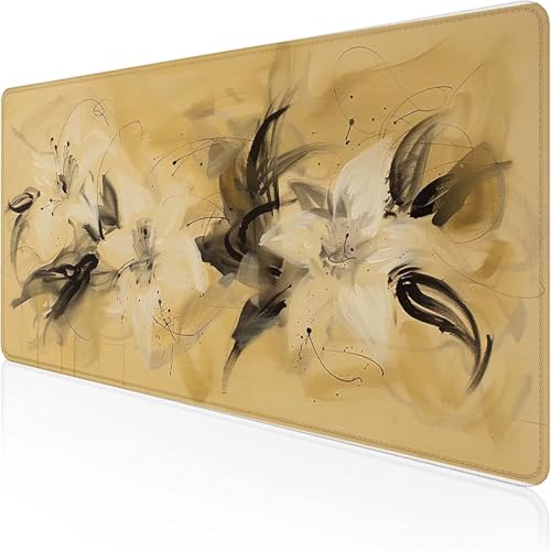 Mauspad Lilie Schreibtischunterlage 700x300 mm Weiß Gaming Mauspad mit Vernähte Kanten Wasserdicht Anti Rutsch Gumm iboden für Bürozubehör Laptop Verbessert Präzision, Geschenke für Männer G-T von YEYUMEOZ