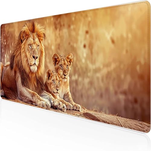 Mauspad LöWe Schreibtischunterlage 700 x 300 x 3 mm braun Gaming Mauspad mit Vernähte Kanten Wasserdicht Anti Rutsch Gumm iboden für Bürozubehör Laptop Verbessert Präzision, Geschenke für Männer 5-P von YEYUMEOZ