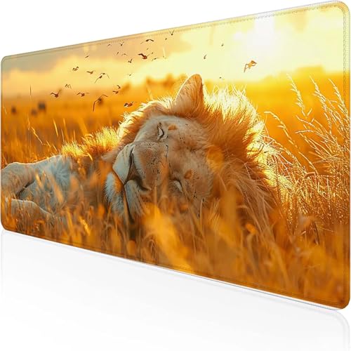 Mauspad LöWe Schreibtischunterlage 700x300 mm Gelb Gaming Mauspad mit Vernähte Kanten Wasserdicht Anti Rutsch Gumm iboden für Bürozubehör Laptop Verbessert Präzision, Geschenke für Männer 9-2 von YEYUMEOZ