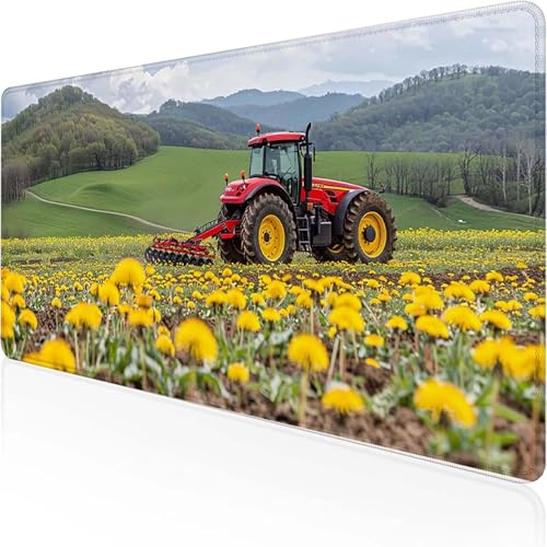 Mauspad Traktor Schreibtischunterlage 700 x 300 x 3 mm Gelb Gaming Mauspad mit Vernähte Kanten Wasserdicht Anti Rutsch Gumm iboden für Bürozubehör Laptop Verbessert Präzision, Geschenke für Männer 1-9 von YEYUMEOZ