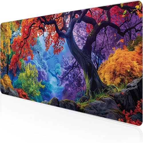 Mauspad Wald Schreibtischunterlage 700x300 mm orange Farbe Gaming Mauspad mit Vernähte Kanten Wasserdicht Anti Rutsch Gumm iboden für Bürozubehör Laptop Verbessert Präzision, Geschenke für Männer 8-Z von YEYUMEOZ