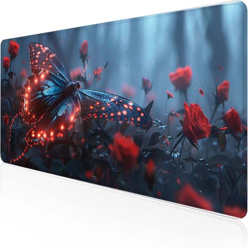 Schmetterling Mauspad 600 x 300 x 3 mm, Mauspad Rot Desk Mat with Stitched Edges Wassxerdicht Non-Slip Rubber Base Desk Mat für Büro Verbessert Präzision und Geschwindigkeit, Geschenke I-1 Schmetterling Mauspad 600 x 300 x 3 mm, Mauspad Rot Desk Mat with Stitched Edges Wassxerdicht Non-Slip Rubber Base Desk Mat für Büro Verbessert Präzision und Geschwindigkeit, Geschenke I-1 von YEYUMEOZ
