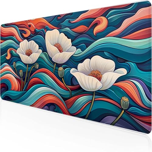 WeißE Blumen Mauspad 600x300 mm, Mauspad orange Farbe Desk Mat with Stitched Edges Wassxerdicht Non-Slip Rubber Base Desk Mat für Büro Verbessert Präzision und Geschwindigkeit, Geschenke A-4 WeißE Blumen Mauspad 600x300 mm, Mauspad orange Farbe Desk Mat with Stitched Edges Wassxerdicht Non-Slip Rubber Base Desk Mat für Büro Verbessert Präzision und Geschwindigkeit, Geschenke A-4 von YEYUMEOZ