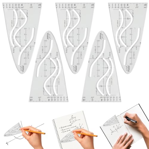 5 Stück Parabelschablone Mathe,Kurvenschablone,Parabel Lineal,Parabel Schablone,Parabel Zeichenschablone,Multifunktionales Normalparabel Schablone,Für Studenten Büro Designer Malerei von YFPOPONE