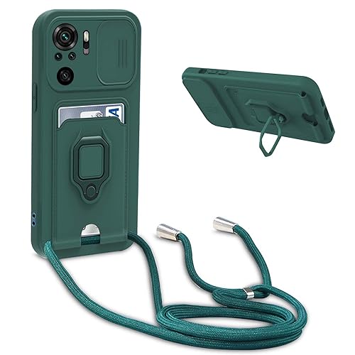 Handykette Schutzhülle kompatibel mit Xiaomi Poco M5s/Redmi Note 10S/Note 10 Handyhülle mit Band,Silikon Handyhülle Case mit Schiebe Kameraschutz,360 Grad Ringhalter Stand,Kartenfach,Dunkel Grün Handykette Schutzhülle kompatibel mit Xiaomi Poco M5s/Redmi Note 10S/Note 10 Handyhülle mit Band,Silikon Handyhülle Case mit Schiebe Kameraschutz,360 Grad Ringhalter Stand,Kartenfach,Dunkel Grün von YFSYLL