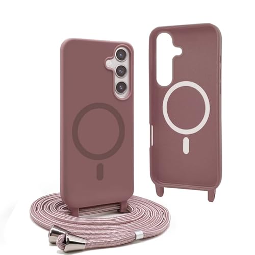 YFSYLL Handykette Hülle für Samsung Galaxy S25 Plus mit Band,Magnetische Silikon Handyhülle Kompatibel mit MagSafe,Handyhülle für zum Umhängen Einstellbar und Abnehmbar - Roségold von YFSYLL