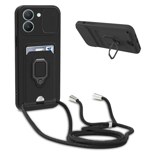 YFSYLL Handykette Schutzhülle kompatibel mit Vivo Y36 4G Handyhülle mit Band,Silikon Handyhülle Case mit Schiebe Kameraschutz,360 Grad Ringhalter Stand,Kartenfach,Schwarz YFSYLL Handykette Schutzhülle kompatibel mit Vivo Y36 4G Handyhülle mit Band,Silikon Handyhülle Case mit Schiebe Kameraschutz,360 Grad Ringhalter Stand,Kartenfach,Schwarz von YFSYLL