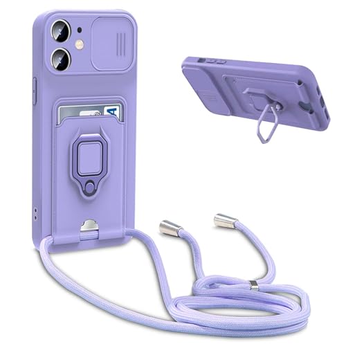 YFSYLL Handykette Schutzhülle kompatibel mit iPhone 12/iPhone 12 Pro Handyhülle mit Band,Silikon Handyhülle Case mit Schiebe Kameraschutz,360 Grad Ringhalter Stand,Kartenfach,Violett YFSYLL Handykette Schutzhülle kompatibel mit iPhone 12/iPhone 12 Pro Handyhülle mit Band,Silikon Handyhülle Case mit Schiebe Kameraschutz,360 Grad Ringhalter Stand,Kartenfach,Violett von YFSYLL