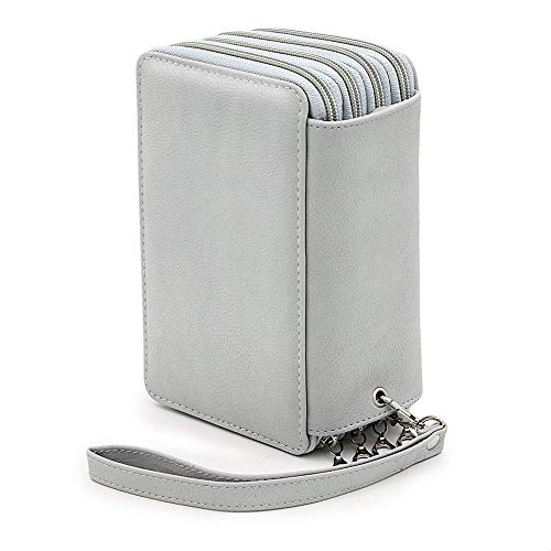 YFZYT 4 Schichten PU Leder Federmappe Große Kapazität Bleistift-Beutel Studenten Stationäre Fall Farbige Bleistifte Halter Case Federtasche Federmäppchen mit Innentasche - 72 Slots, Grau#2 von YFZYT