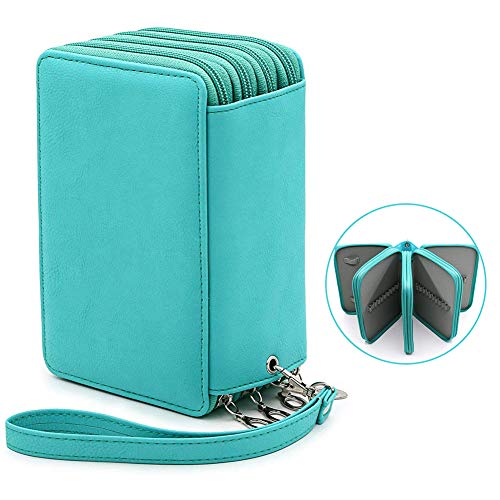 YFZYT 4 Schichten PU Leder Federmappe Super Große Kapazität Bleistift Beutel Studenten Stationäre Fall Farbige Bleistifte Halter Case Federtasche Federmäppchen mit Innentasche 72 Slots Grün#2 von YFZYT