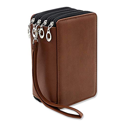 YFZYT PU Leder Mehrschicht Stiftemappe für 72 Buntstifte, Pencil Organizer Pen Tasche Stationäre Stiftetasche Make-up Pinsel Tasch mit Großer Kapazität - 72 Slots, Braun#2 von YFZYT