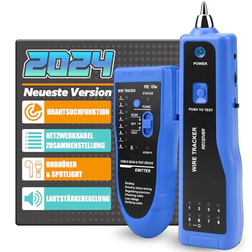 YGGYM Netzwerk-Draht-Tester, RJ45 RJ11 Ethernet-Kabel Tracer Line Finder, Multifunktions-Telefon-Draht-Tracer LAN-Netzwerk Cat5 Cat6 mit Ohrhörer für Kabel Montage Tester (Blue) von YGGYM