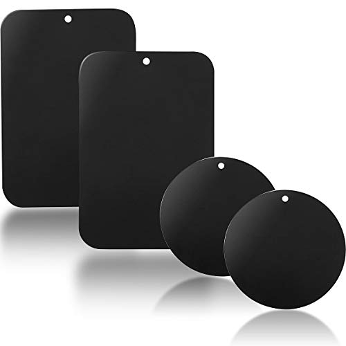 YGKJ 3M Kleber Metallplatte, 4 Stück Metallplättchen Selbstklebend Set für Magnet kfz Handyhalter fürs Auto Sehr Dünn Metallplatten für Handy und Tablet (2 Rechteckige und 2 Runden) (Black) von YGKJ