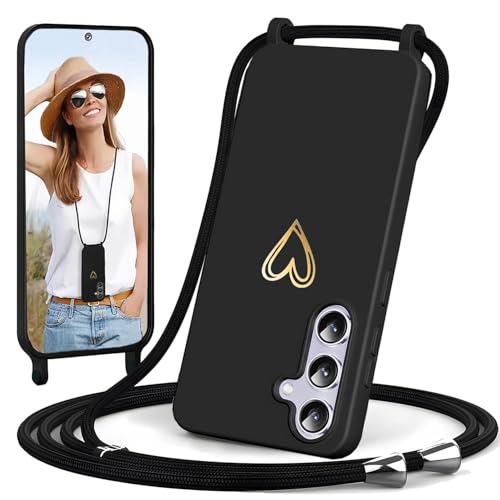 YGLAICAI Handykette für Samsung Galaxy S25 Hülle mit Band, Herz Muster Necklace Handyhülle Abnehmbar Kordel Weich TPU Liquid Silikon Case Stossfest Schutzhülle für Samsung S25 Schwarz YGLAICAI Handykette für Samsung Galaxy S25 Hülle mit Band, Herz Muster Necklace Handyhülle Abnehmbar Kordel Weich TPU Liquid Silikon Case Stossfest Schutzhülle für Samsung S25 Schwarz von YGLAICAI