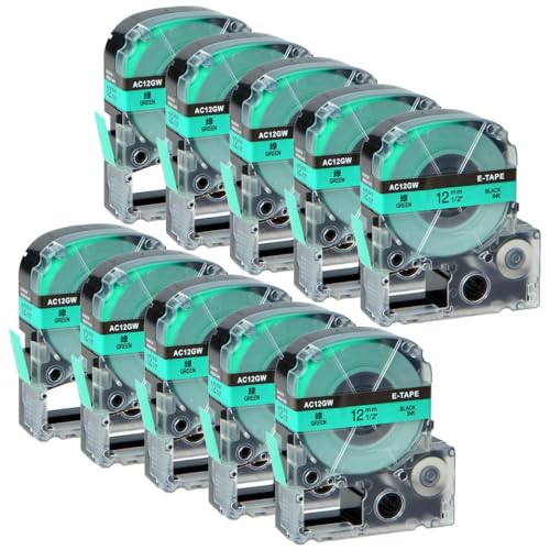 10er-Pack SS12KW Etikettenband 9 mm 12 mm 18 mm 24 mm Kompatible Etikettendrucker LW300 LW400 LW600 LW700 LK4WBN LC4WBN(Black on green) von YGUWZ