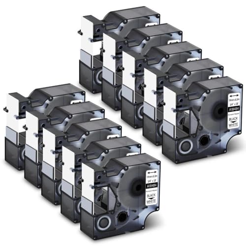 YGUWZ 10er-Pack 19-mm-Polyester-Etiketten, schwarz auf weiß, kompatibel mit 4200 5200 Permanent-Etikettierung von YGUWZ