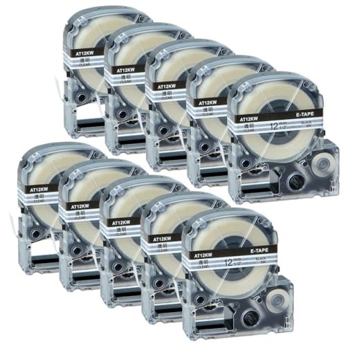 YGUWZ 10er-Pack SS12KW Etikettenband 9 mm 12 mm 18 mm 24 mm Kompatible Etikettendrucker LW300 LW400 LW600 LW700 LK4WBN LC4WBN(Black on Clear) von YGUWZ