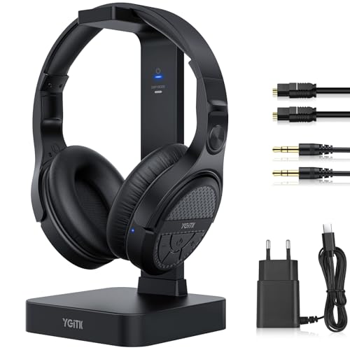 YGiTK Kopfhörer Kabellos mit Ladestation, 2,4GHz Over-Ear TV-Kopfhörer mit Digital/Optischer 3,5-mm-Eingang, Kabellose Kopfhörer Fernseher für Senioren/Hörgeschädigte, Keine Audioverzögerung von YGiTK